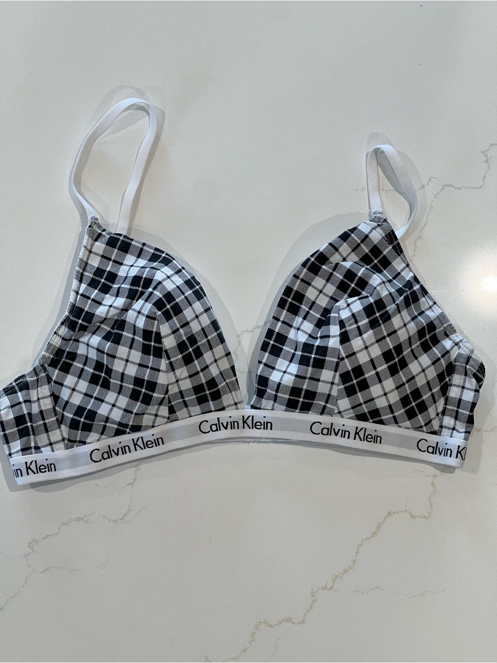 Calvin Klein Black & White Plaid Triangle Bralette Top